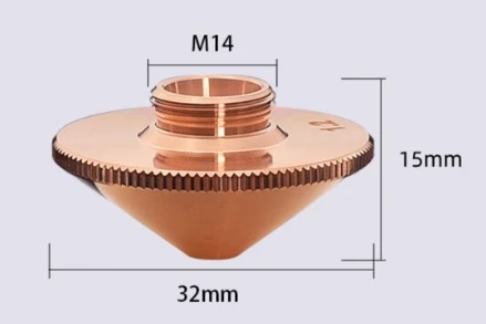 YOBEL Laser Cutting Machine Nozzle (32mm) — Fiber Laser Welder Accessory — Han's Laser Single/Double-Layer Copper Nozzle (1.5mm) — Double-Layer Chrome-Plated Red Copper (1.2mm) — (M14*D32*H15) suppliers